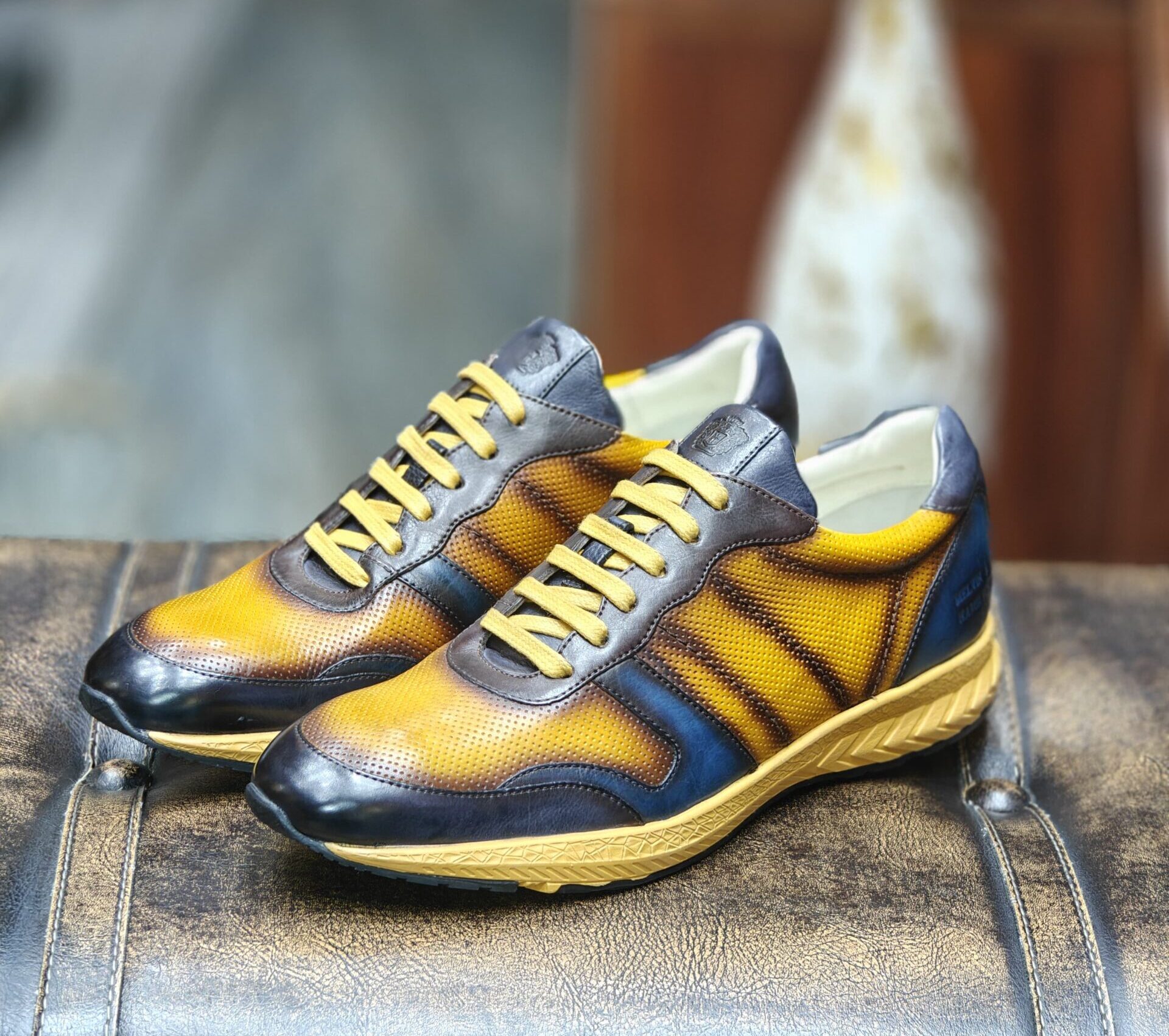 Melvin & Hamilton Yellow Brown Patina Limited Edition Sneaker - A Bold, Stylish Statement