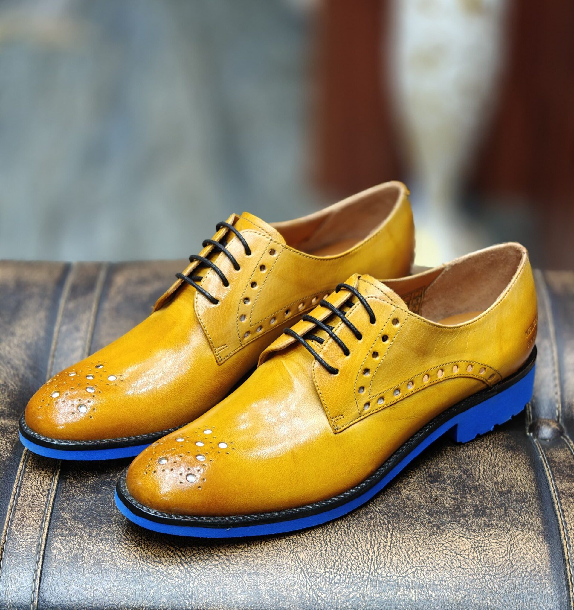 Melvin & Hamilton Yellow Hand-Painted Lightweight Derby - A Bold and Unique Shoe Choice