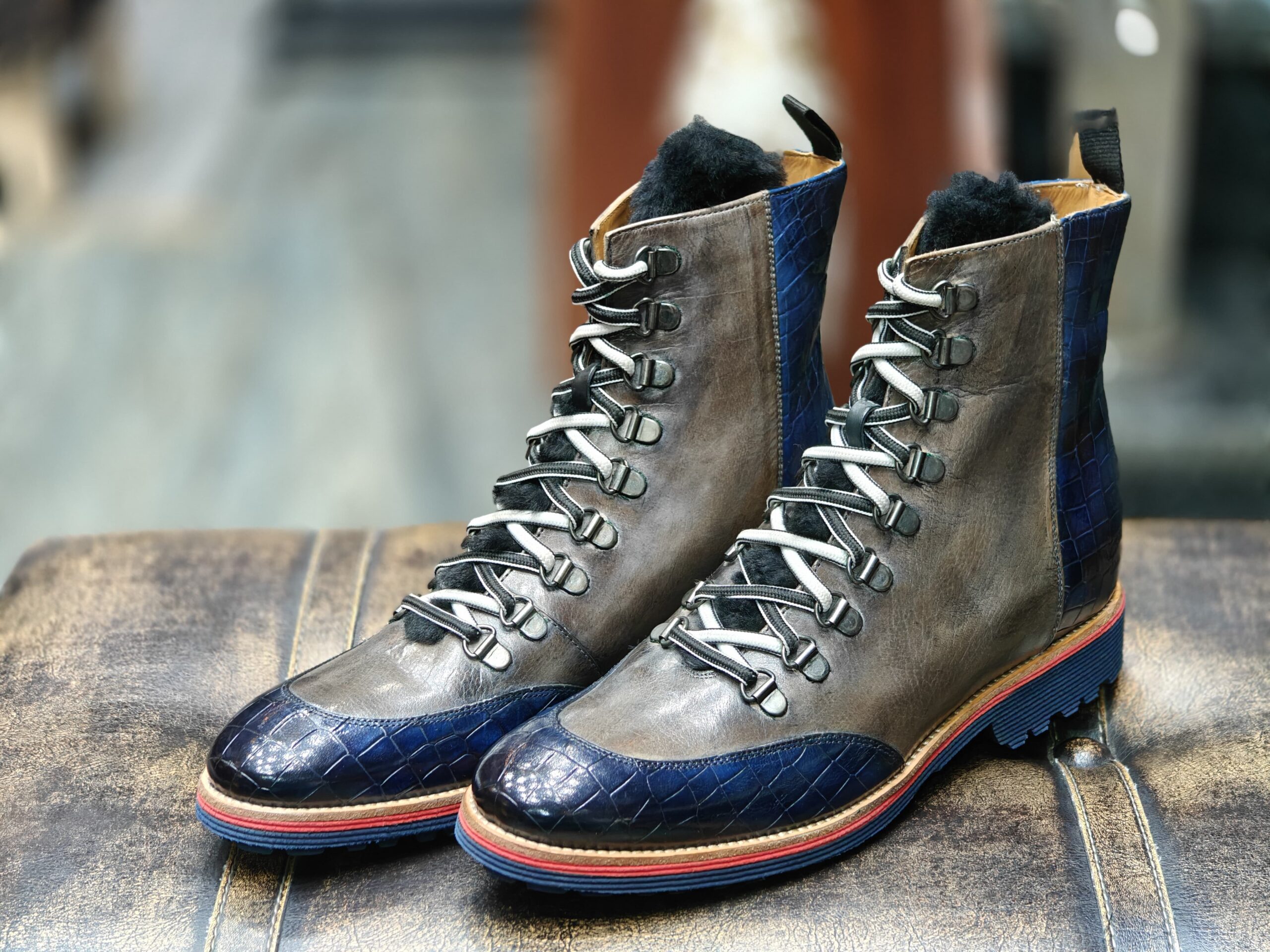 Melvin & Hamilton Grey Blue Patina High Ankle Boot - Bold and Stylish Footwear
